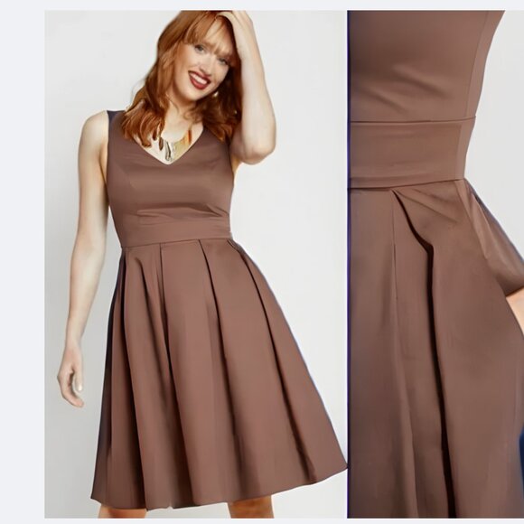 ModCloth Triumphantly Timeless Tan Pleated Dress Size XL - Picture 1 of 3